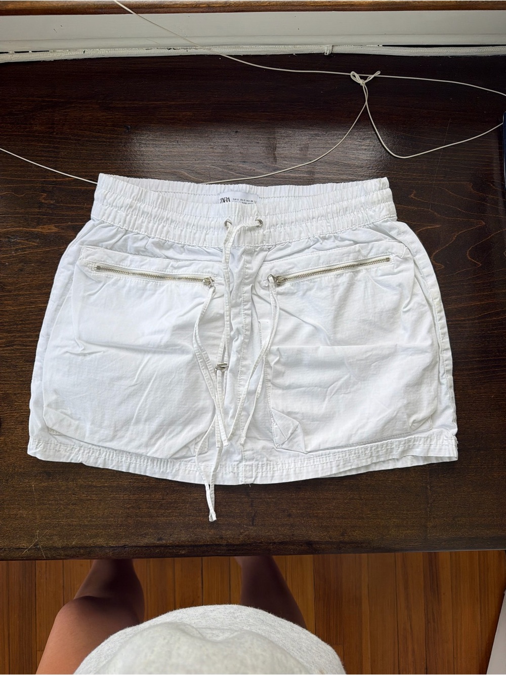 Zara White Drawstring Utility Skort with Zip Pockets
